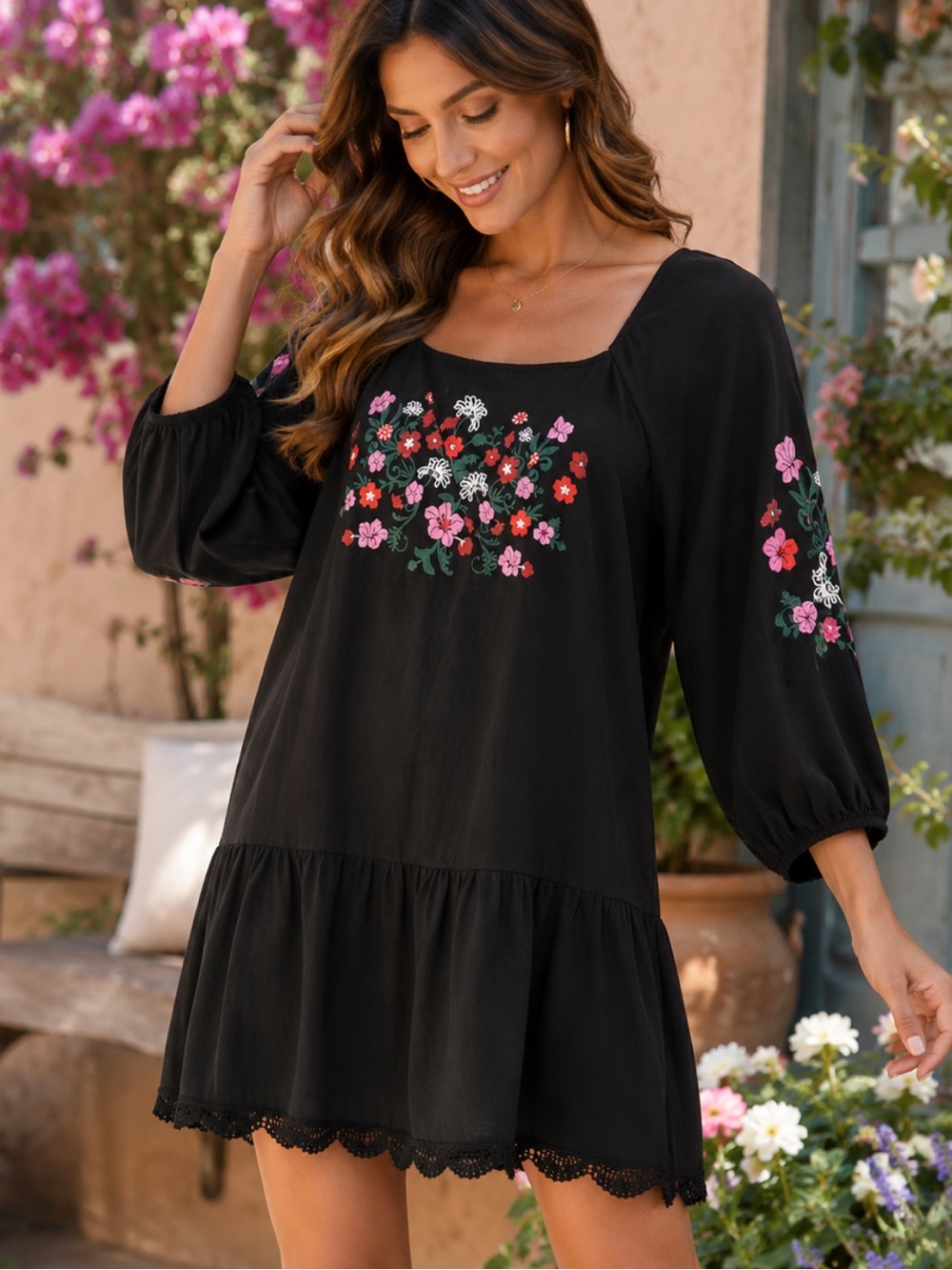 Floral painted Black Dress